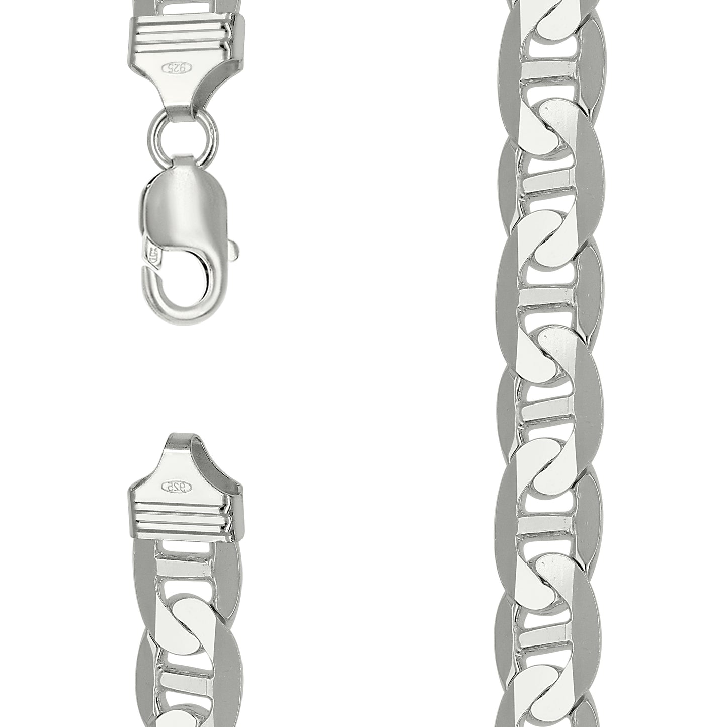 925 Sterling Silver Solid Classic Mariner Chain 11mm