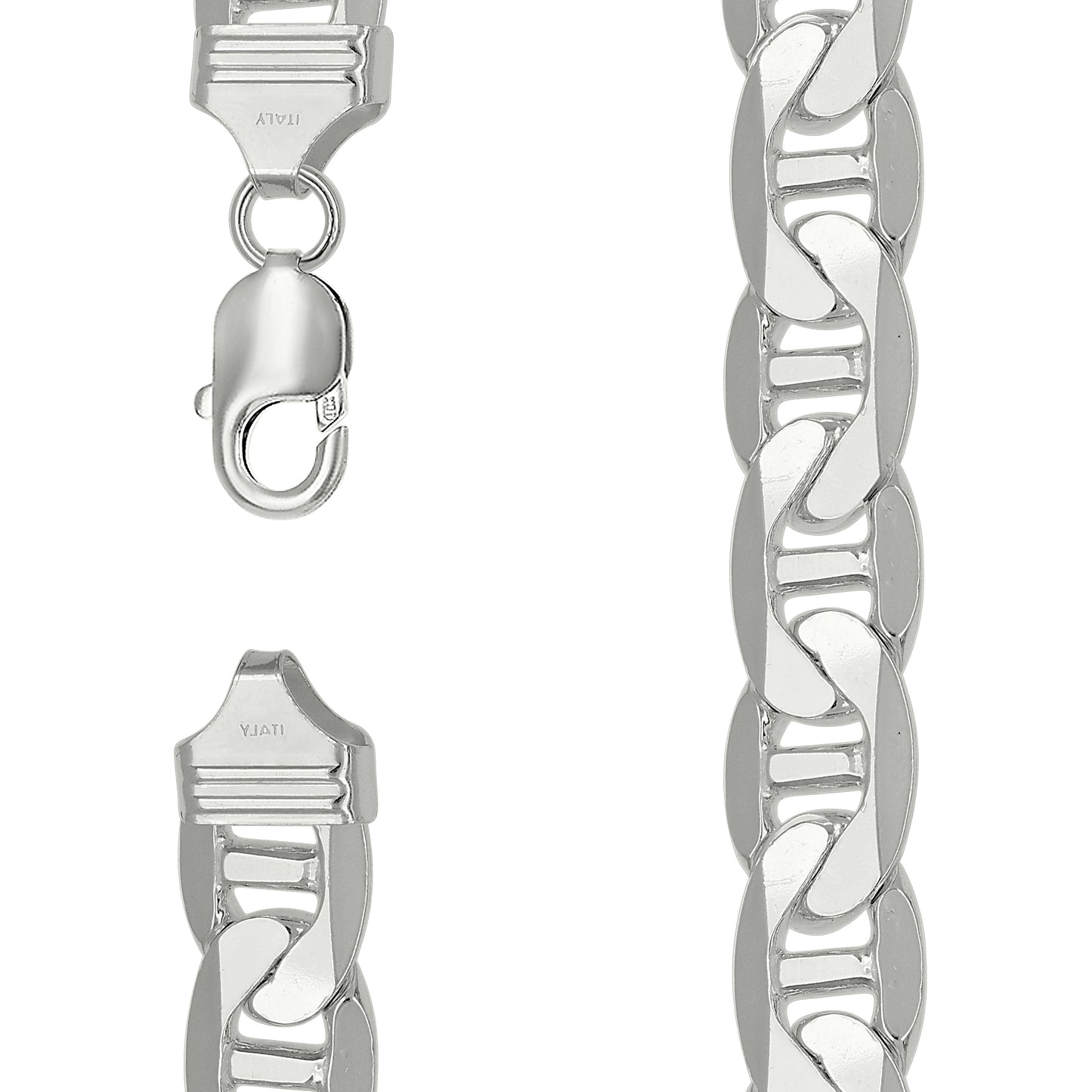 925 Sterling Silver Solid Classic Mariner Chain 13mm