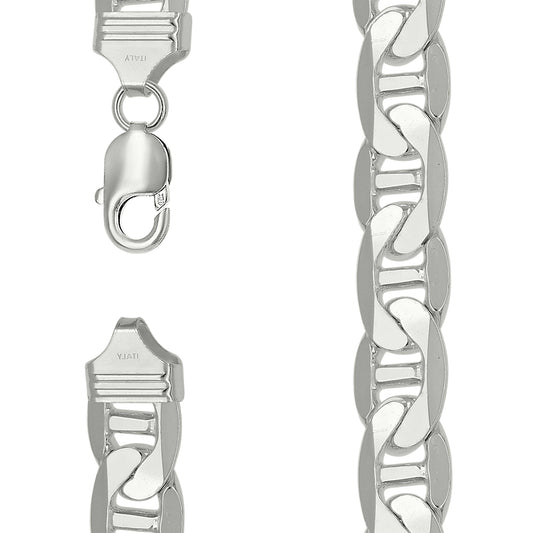 925 Sterling Silver Solid Classic Mariner Chain 13mm
