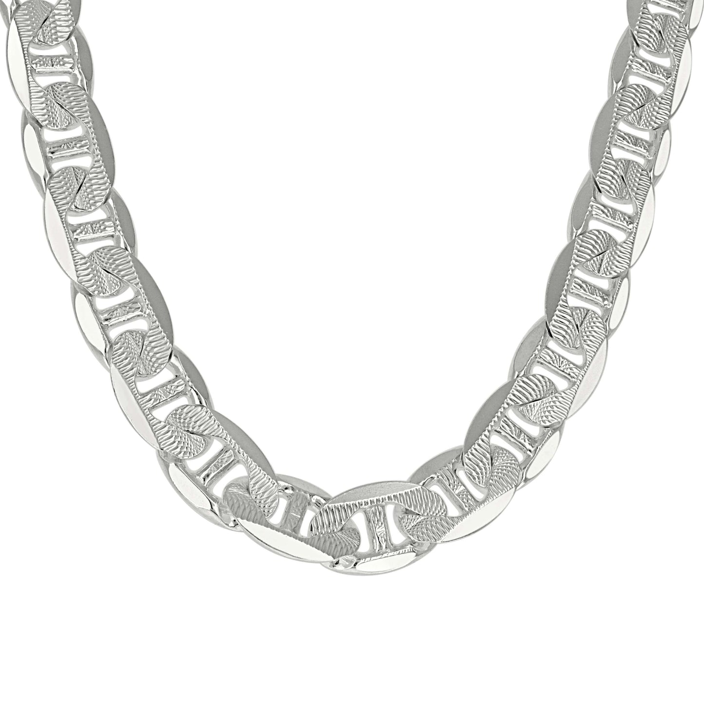 925 Sterling Silver Solid Pave Classic Mariner Chain 13mm