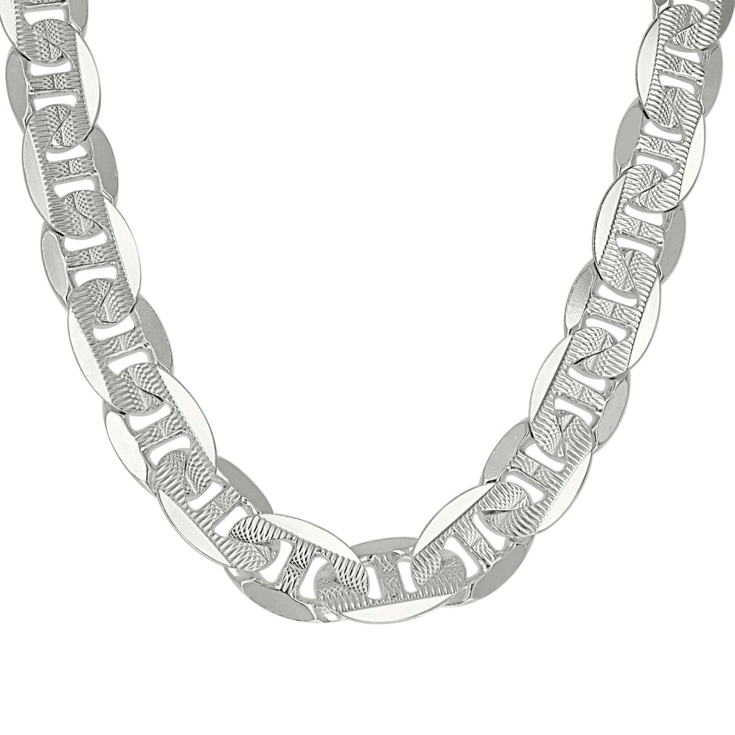 925 Sterling Silver Solid Pave Classic Mariner Chain 11mm