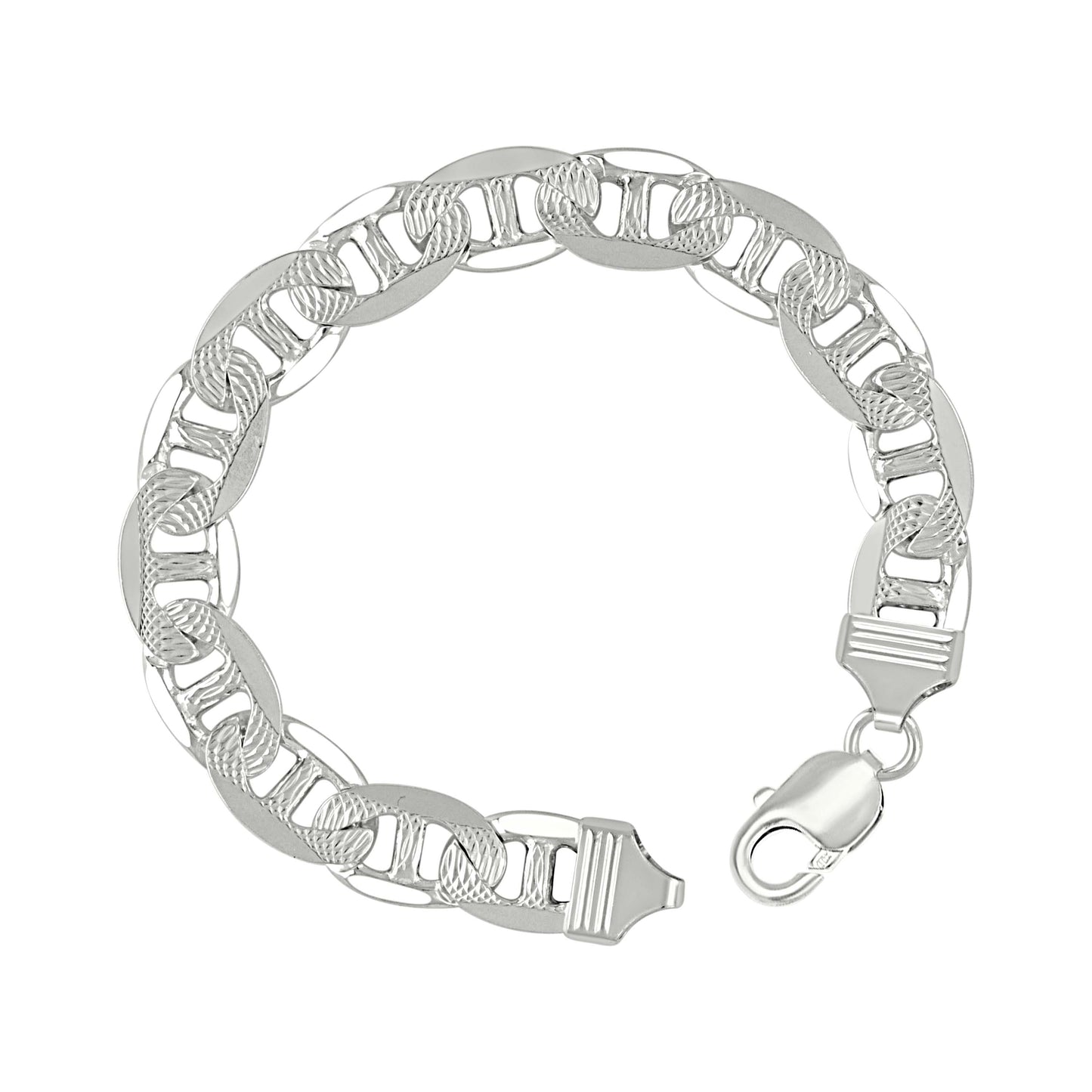 925 Sterling Silver Solid Pave Classic Mariner Chain 11mm