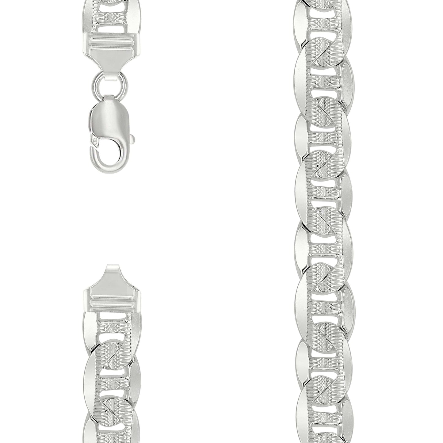 925 Sterling Silver Solid Pave Classic Mariner Chain 11mm