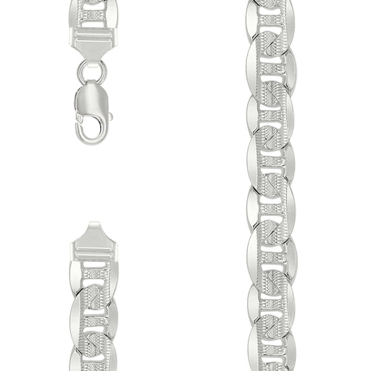 925 Sterling Silver Solid Pave Classic Mariner Chain 11mm