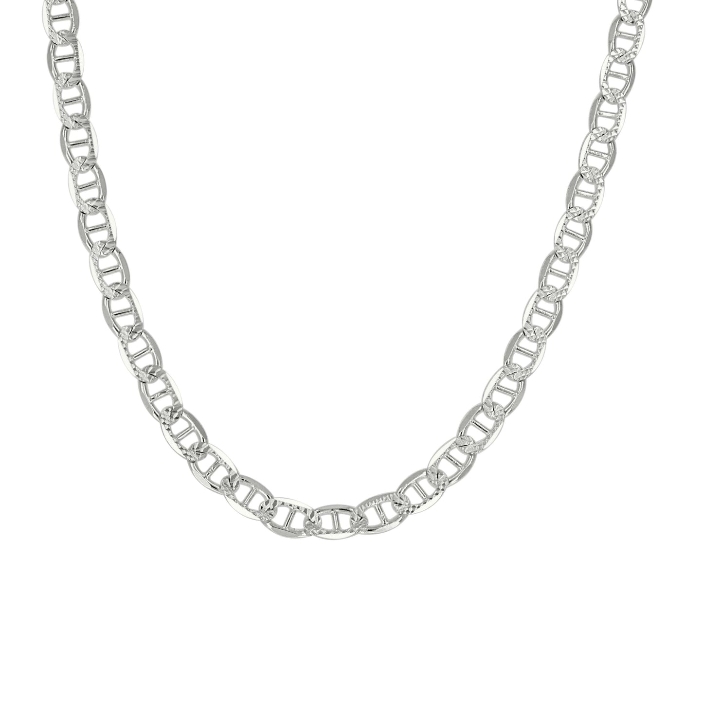 925 Sterling Silver Solid Pave Classic Mariner Chain 3mm