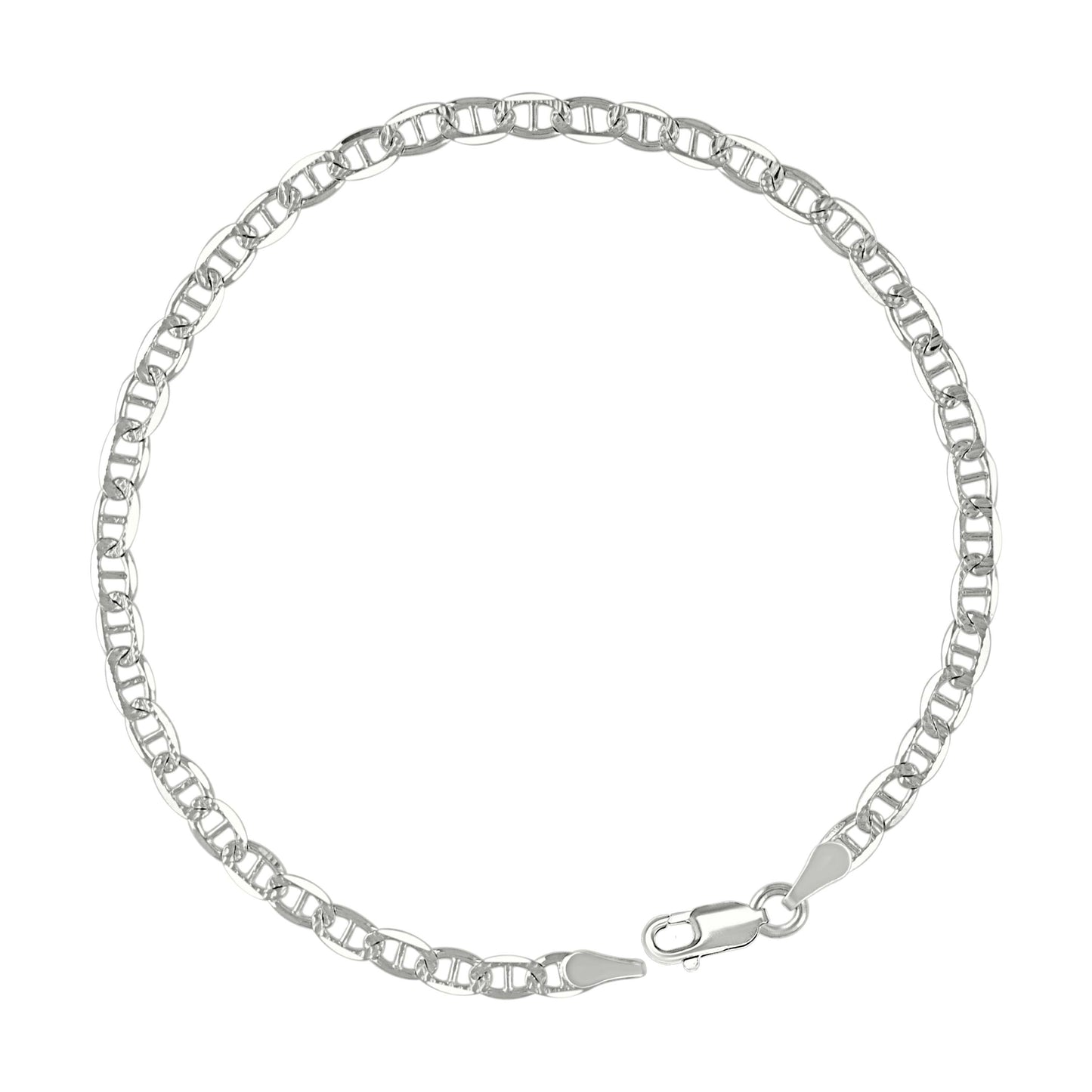 925 Sterling Silver Solid Pave Classic Mariner Chain 3mm