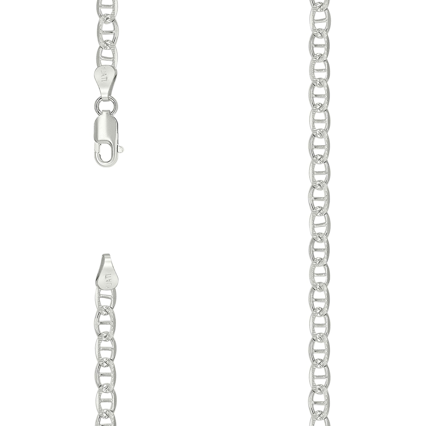 925 Sterling Silver Solid Pave Classic Mariner Chain 3mm