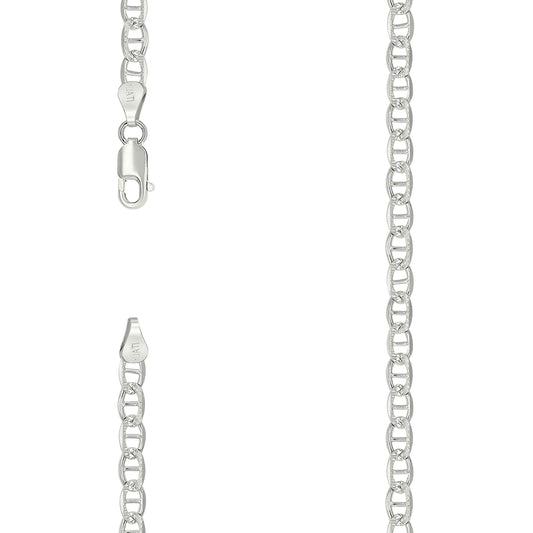 925 Sterling Silver Solid Pave Classic Mariner Chain 3mm