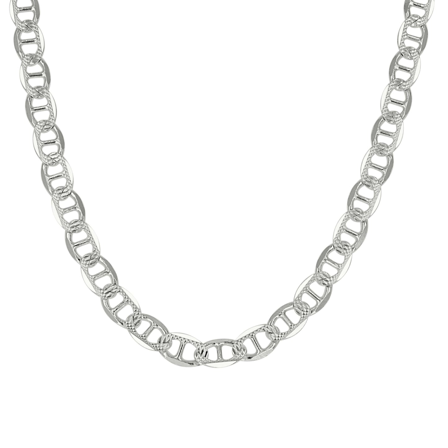 925 Sterling Silver Solid Pave Classic Mariner Chain 5mm