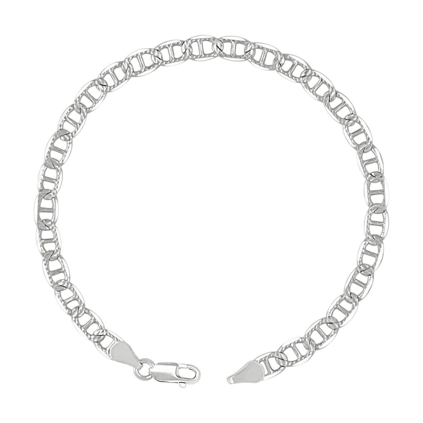 925 Sterling Silver Solid Pave Classic Mariner Chain 5mm