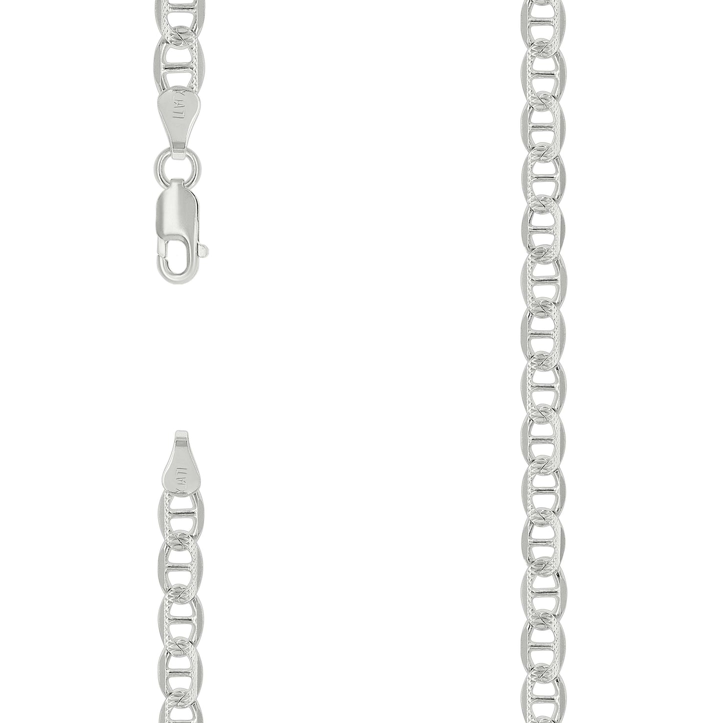 925 Sterling Silver Solid Pave Classic Mariner Chain 5mm