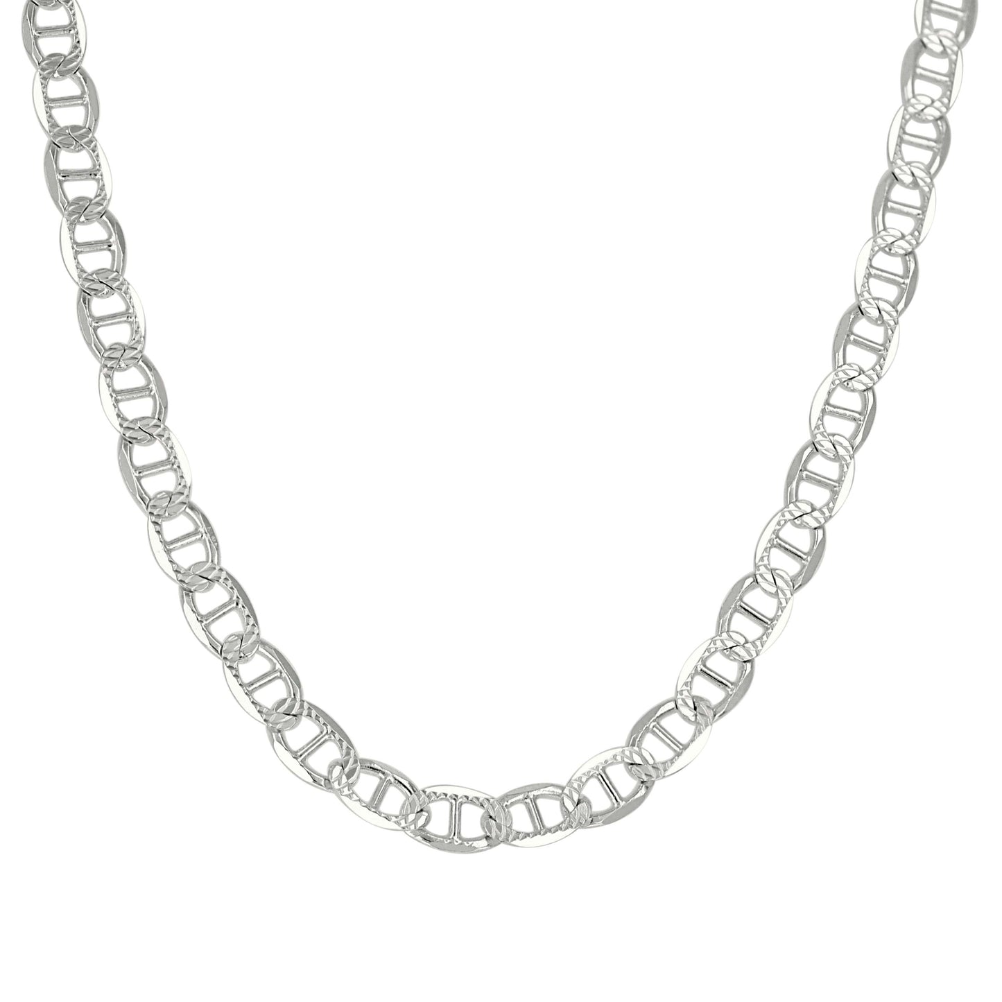 925 Sterling Silver Solid Pave Classic Mariner Chain 4mm