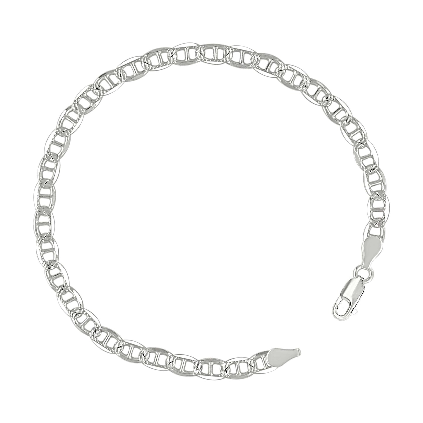925 Sterling Silver Solid Pave Classic Mariner Chain 4mm