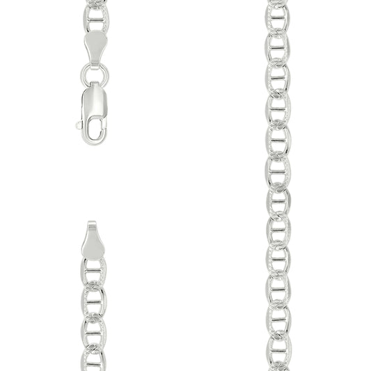 925 Sterling Silver Solid Pave Classic Mariner Chain 4mm