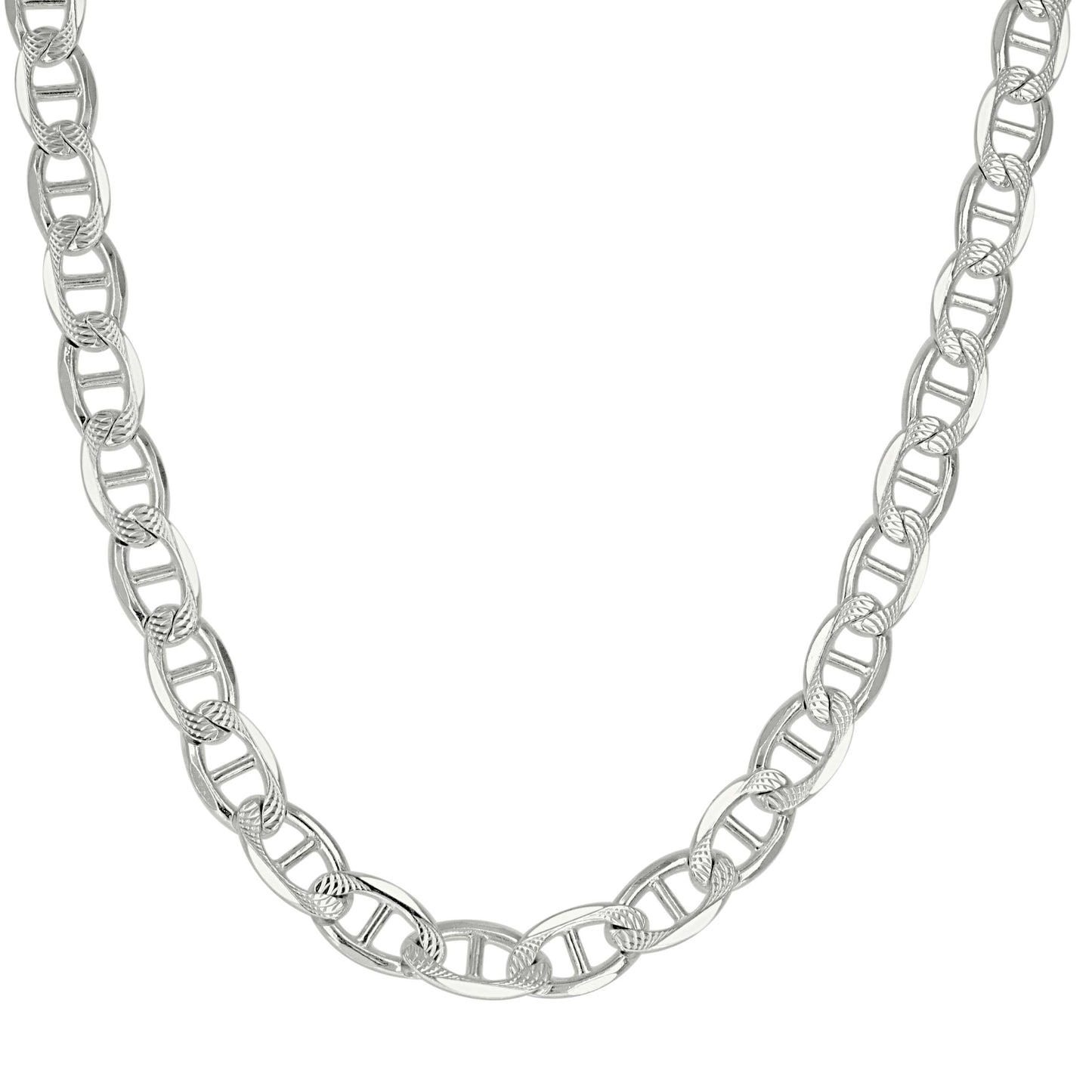 925 Sterling Silver Solid Pave Classic Mariner Chain 6mm