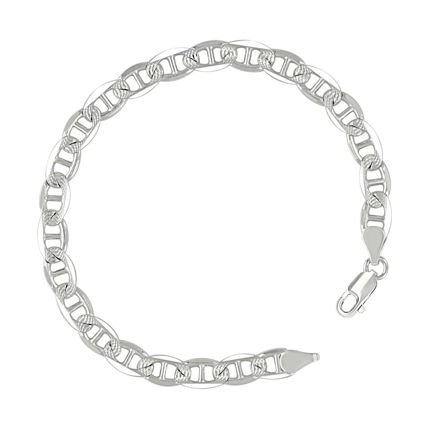 925 Sterling Silver Solid Pave Classic Mariner Chain 6mm