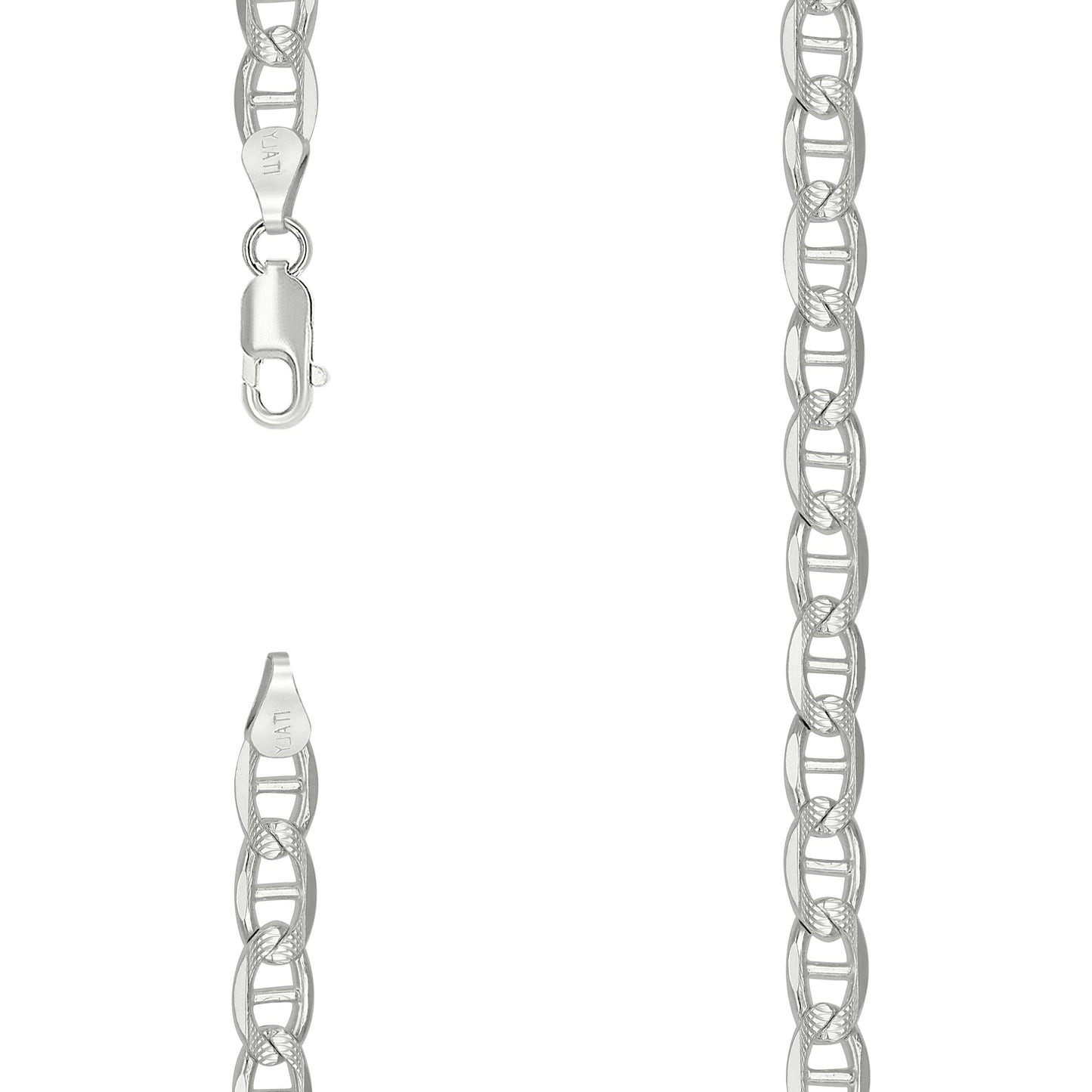 925 Sterling Silver Solid Pave Classic Mariner Chain 6mm