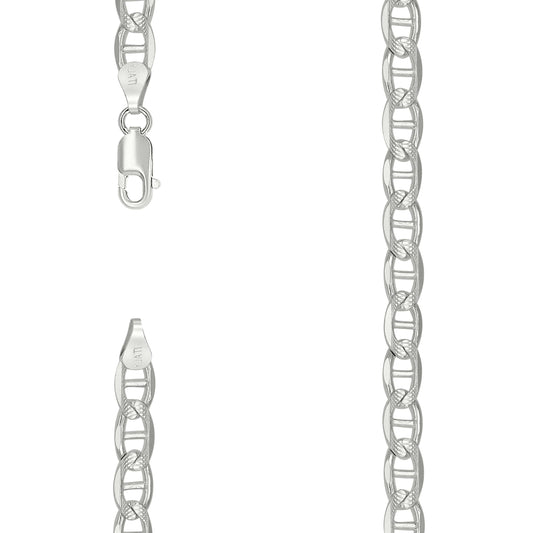 925 Sterling Silver Solid Pave Classic Mariner Chain 6mm