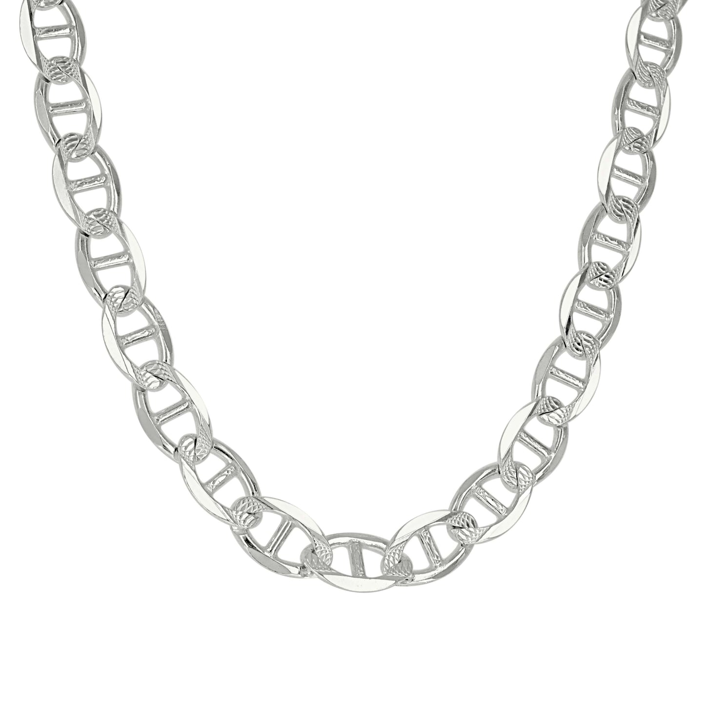 925 Sterling Silver Solid Pave Classic Mariner Chain 7mm