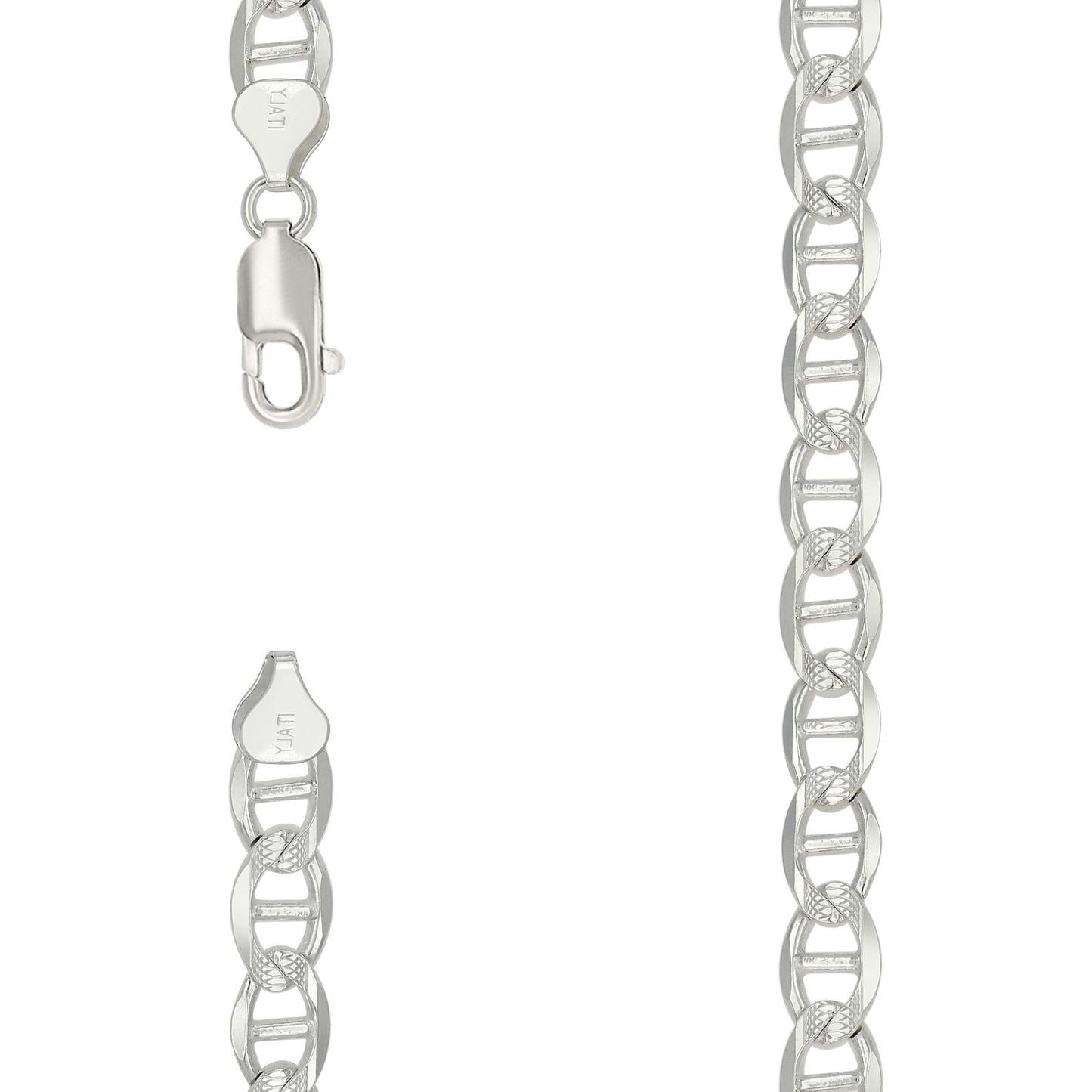 925 Sterling Silver Solid Pave Classic Mariner Chain 7mm