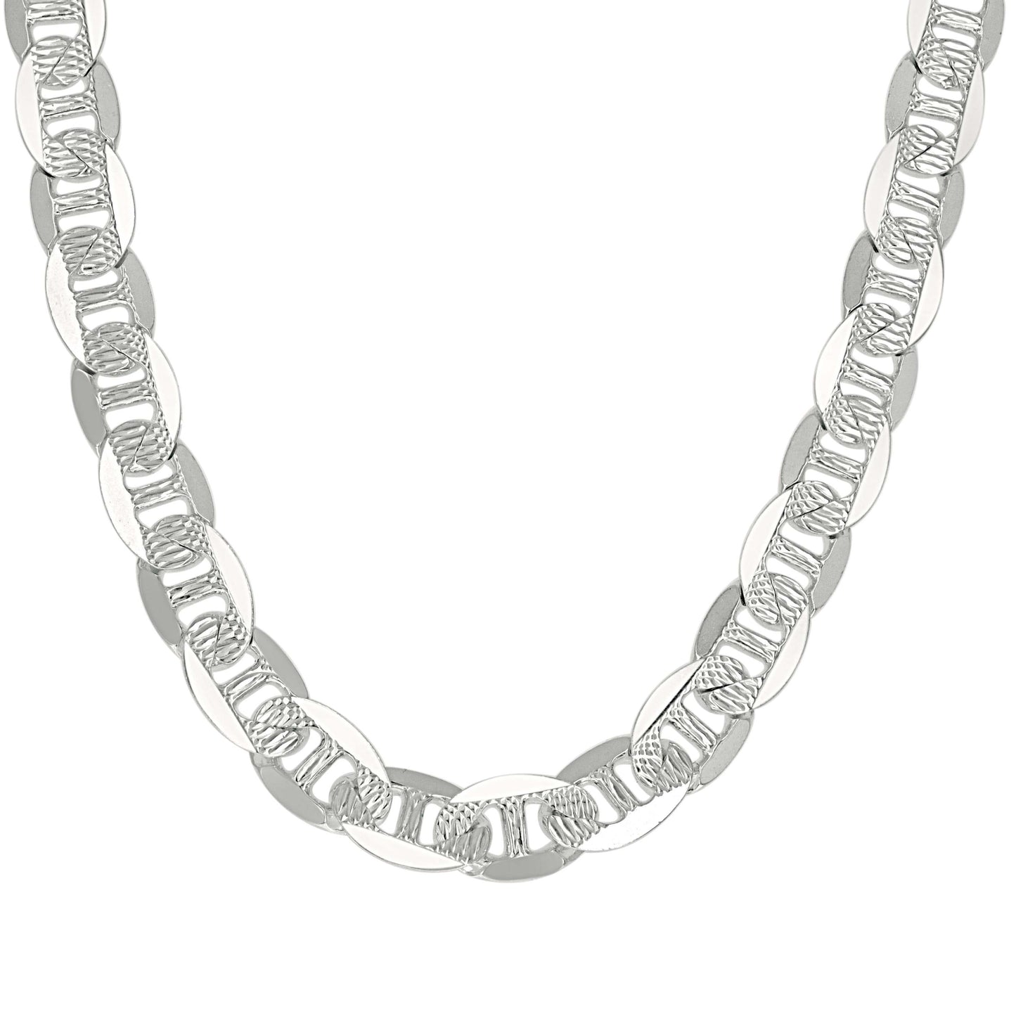 925 Sterling Silver Solid Pave Classic Mariner Chain 9.5mm