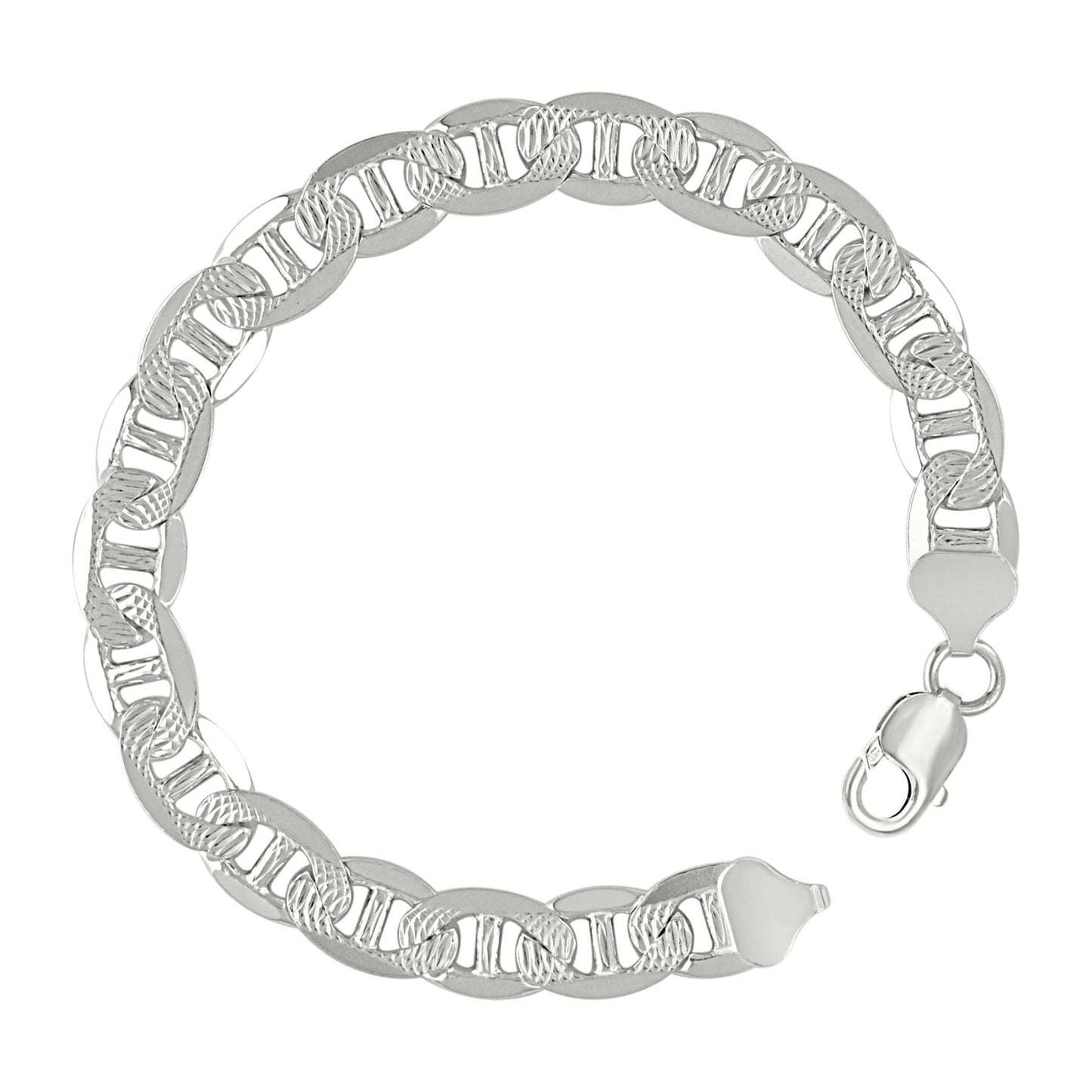925 Sterling Silver Solid Pave Classic Mariner Chain 9.5mm