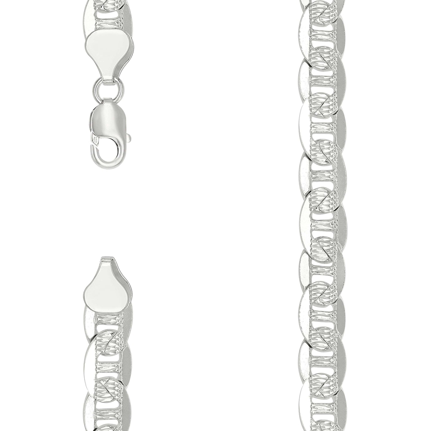 925 Sterling Silver Solid Pave Classic Mariner Chain 9.5mm