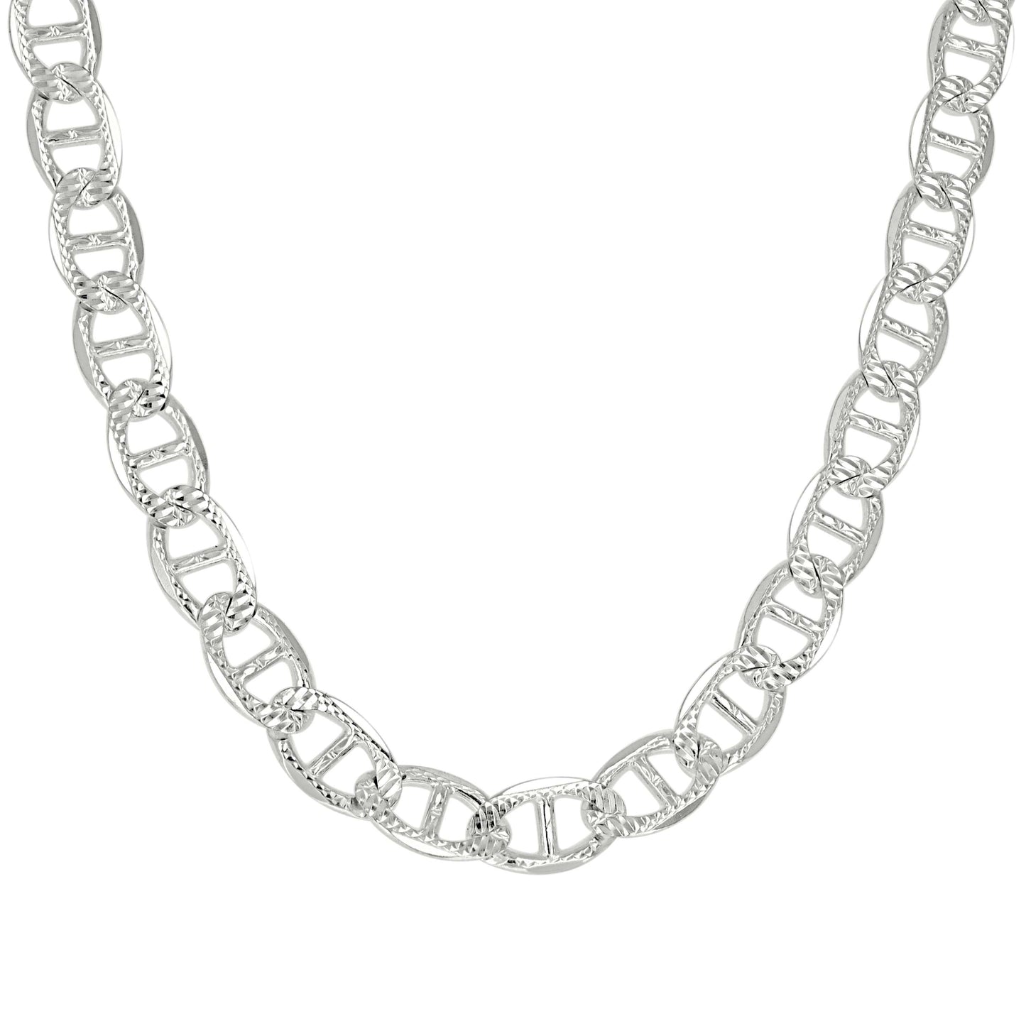 925 Sterling Silver Solid Pave Classic Mariner Chain 8mm
