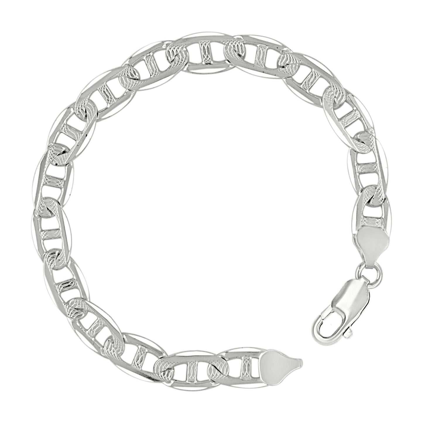 925 Sterling Silver Solid Pave Classic Mariner Chain 8mm