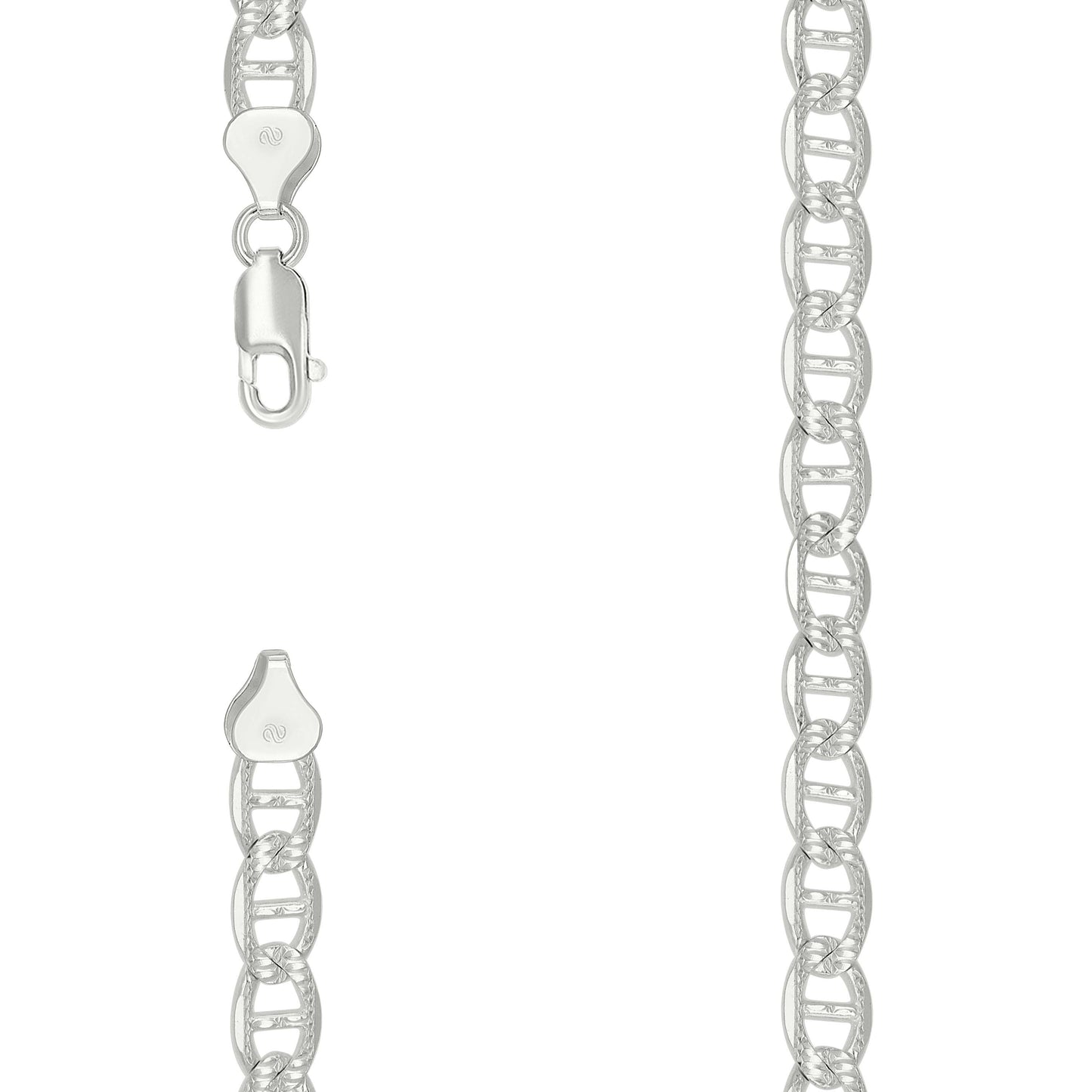 925 Sterling Silver Solid Pave Classic Mariner Chain 8mm
