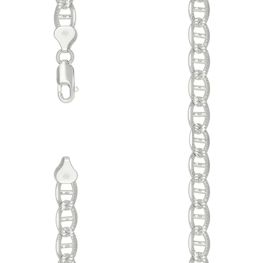 925 Sterling Silver Solid Pave Classic Mariner Chain 8mm
