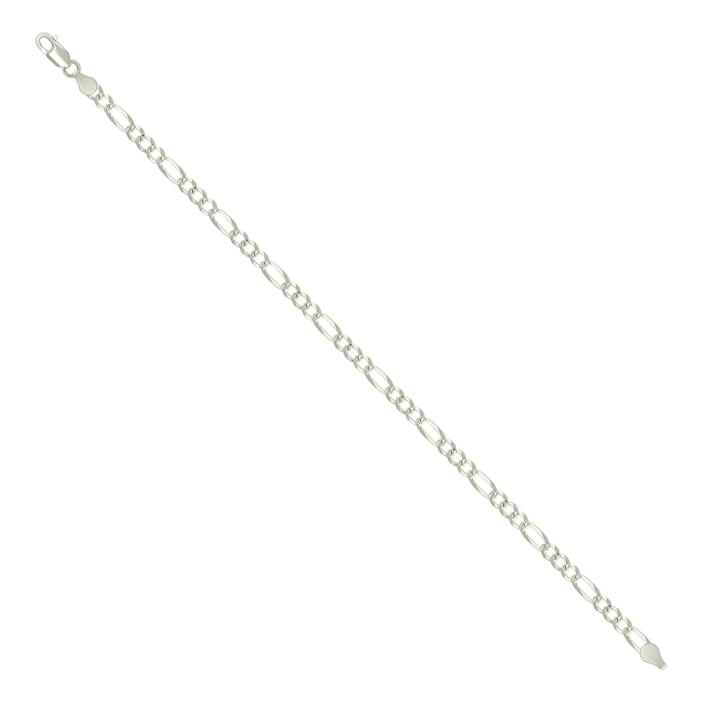 925 Silver Pave Super Flat Figaro Chain 3.6mm
