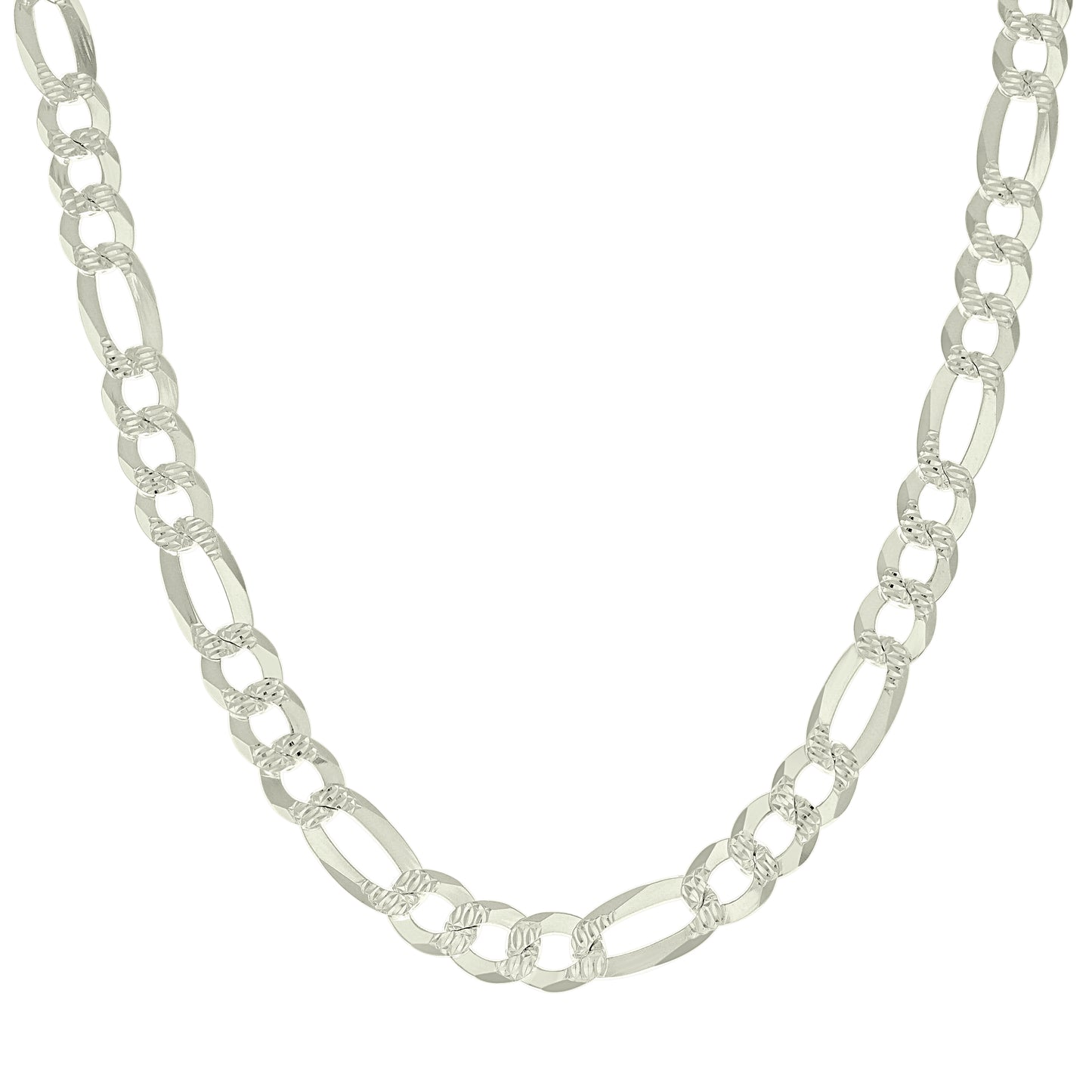 925 Silver Pave Super Flat Figaro Chain 9.8mm