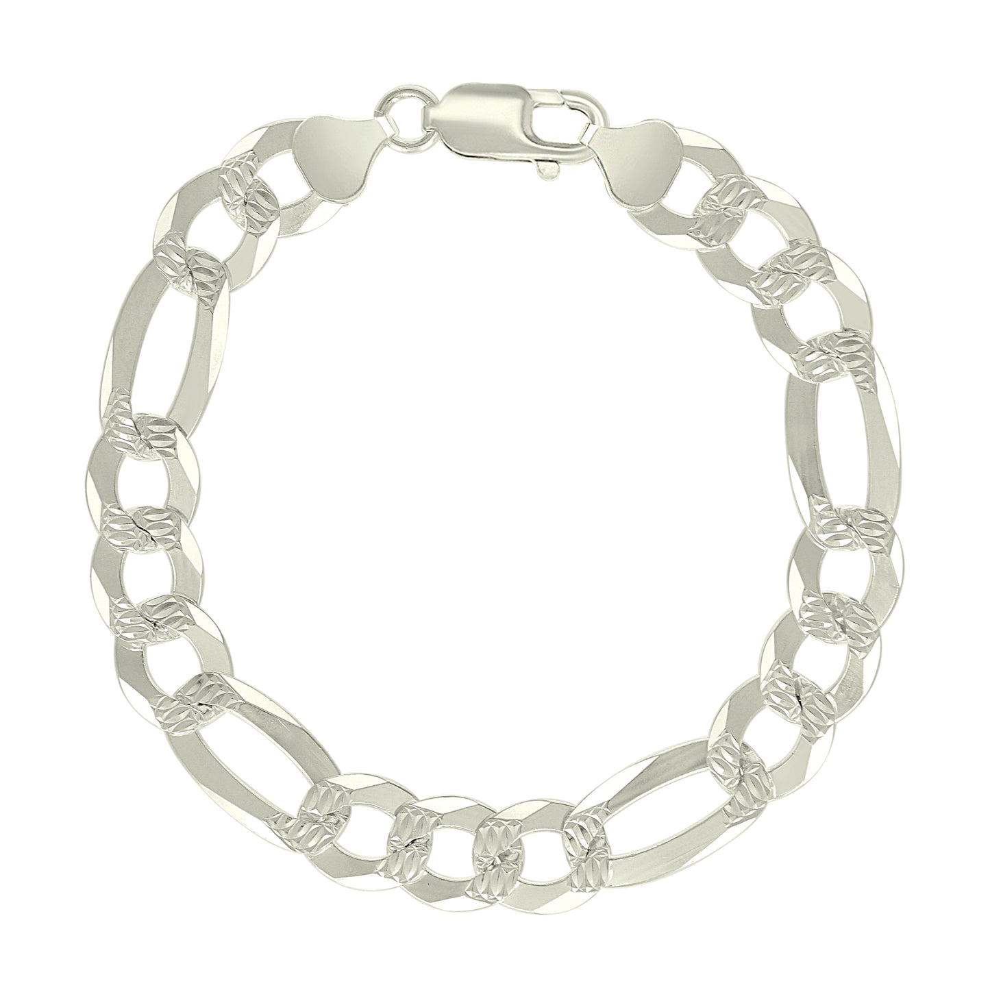 925 Silver Pave Super Flat Figaro Chain 9.8mm