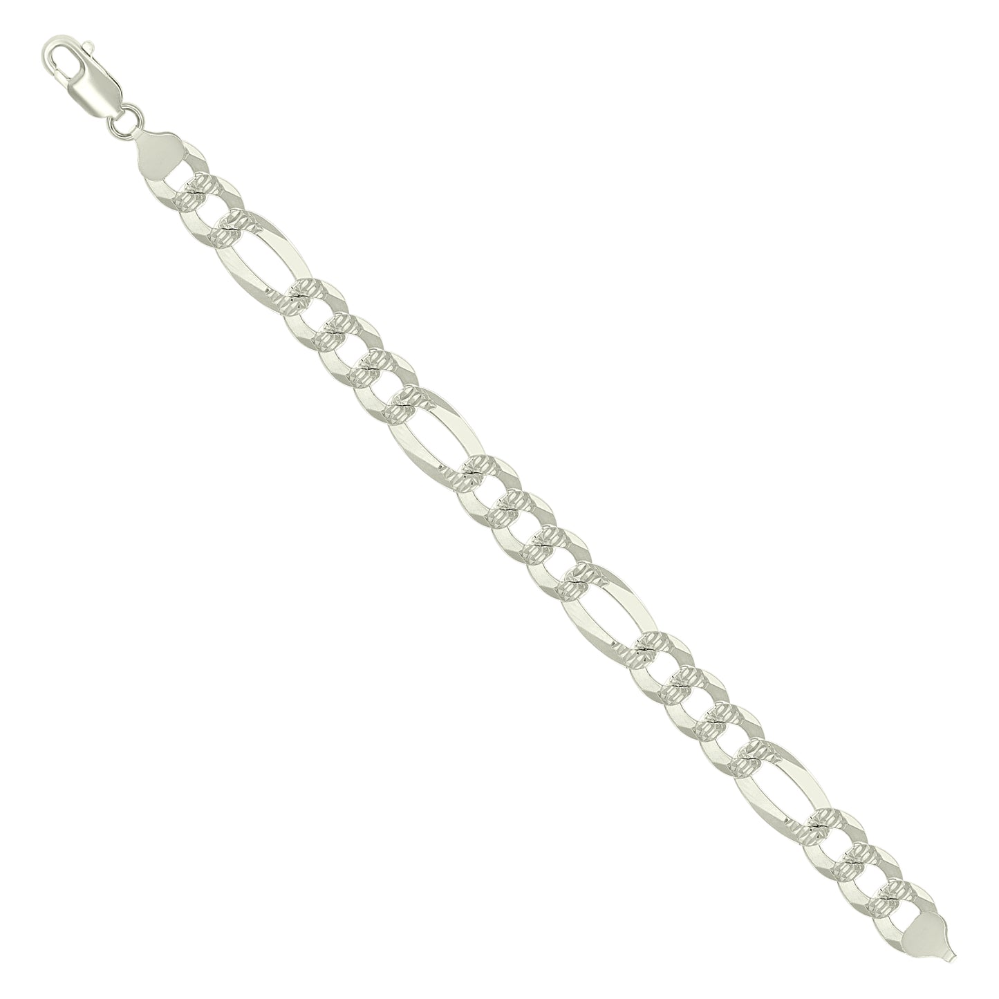 925 Silver Pave Super Flat Figaro Chain 9.8mm