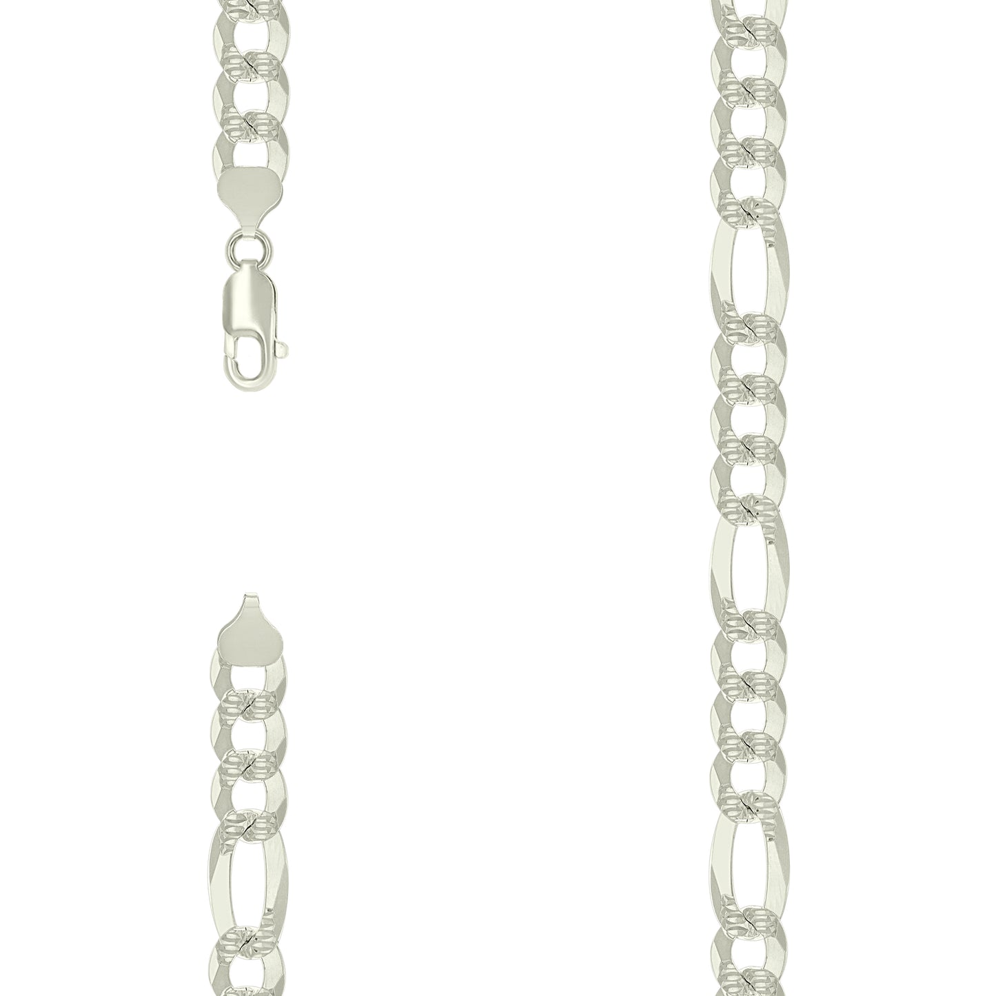 925 Silver Pave Super Flat Figaro Chain 9.8mm