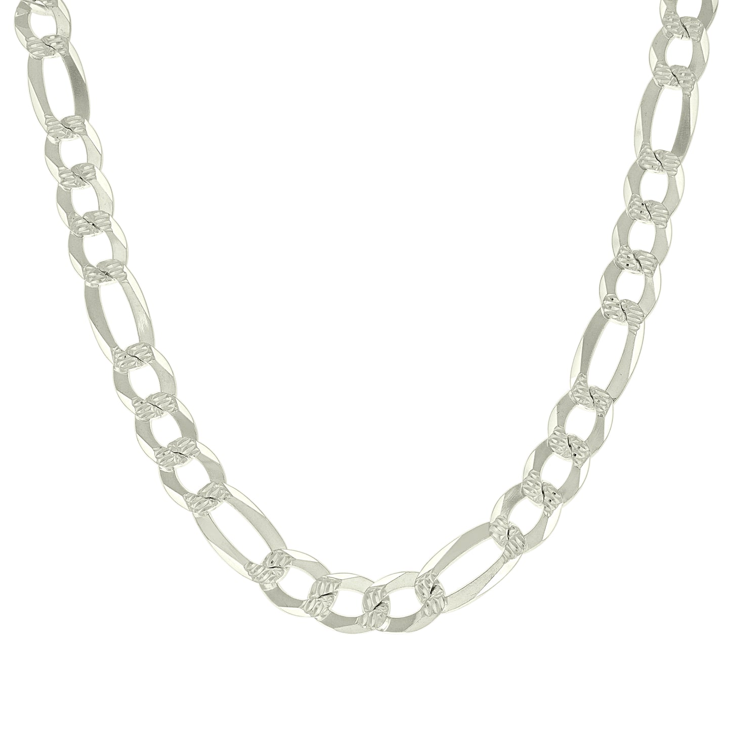 925 Silver Pave Super Flat Figaro Chain 11.5mm