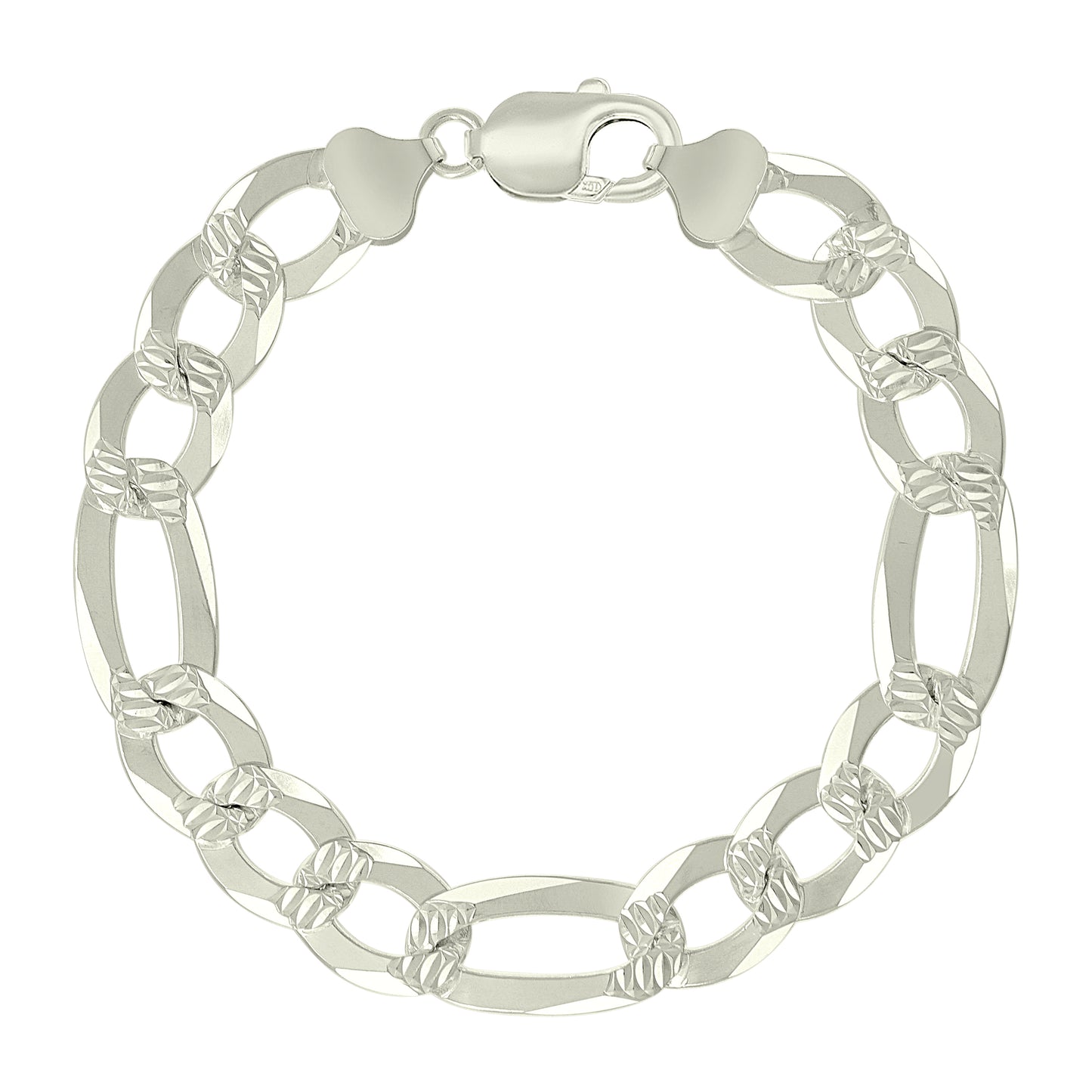 925 Silver Pave Super Flat Figaro Chain 11.5mm