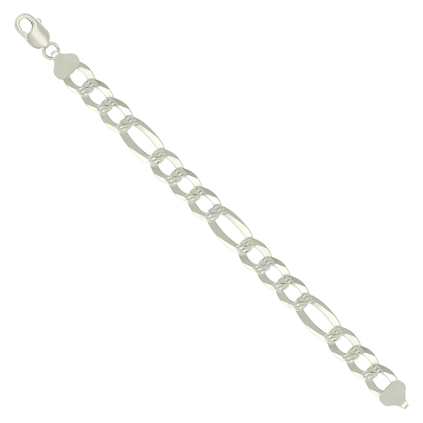 925 Silver Pave Super Flat Figaro Chain 11.5mm