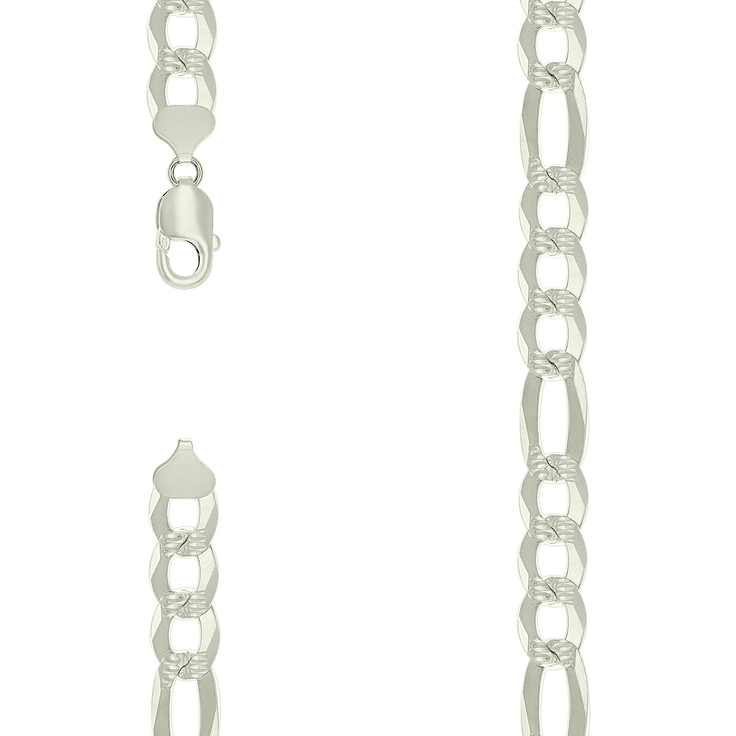 925 Silver Pave Super Flat Figaro Chain 11.5mm