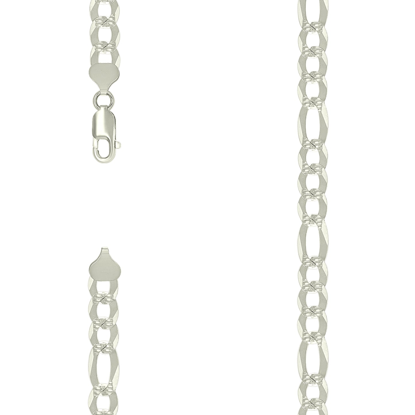 925 Silver Pave Super Flat Figaro Chain 8.6mm