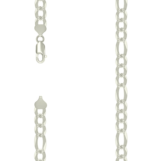 925 Silver Pave Super Flat Figaro Chain 8.6mm
