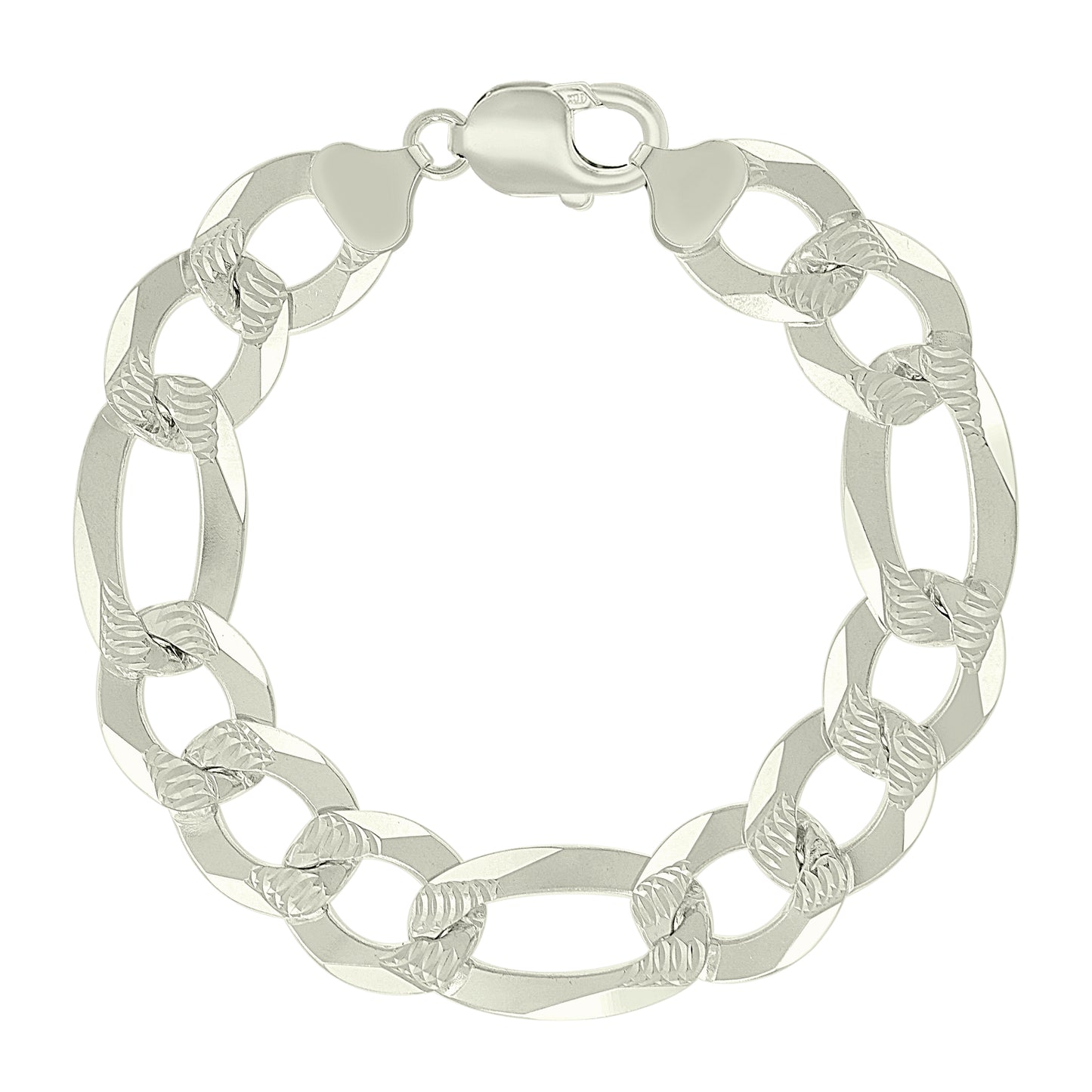 925 Silver Pave Super Flat Figaro Chain 14mm