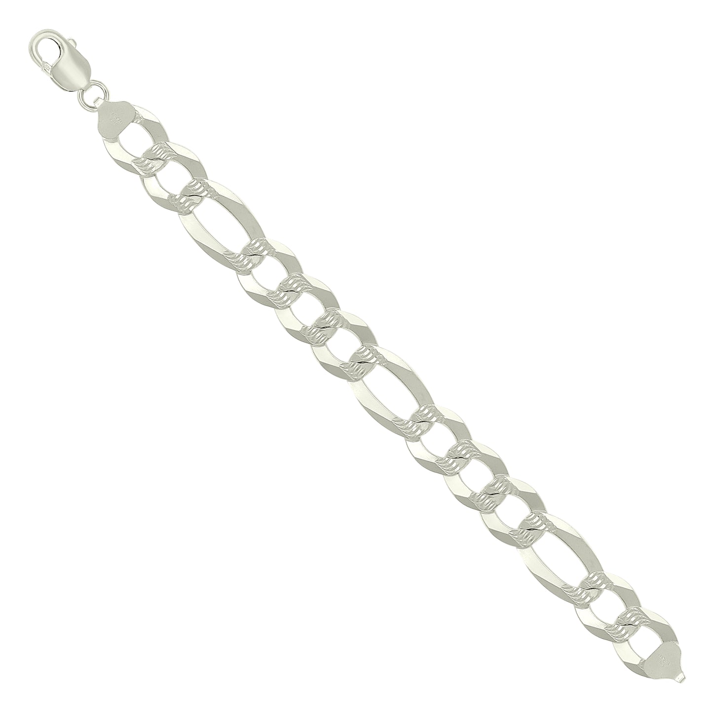 925 Silver Pave Super Flat Figaro Chain 14mm