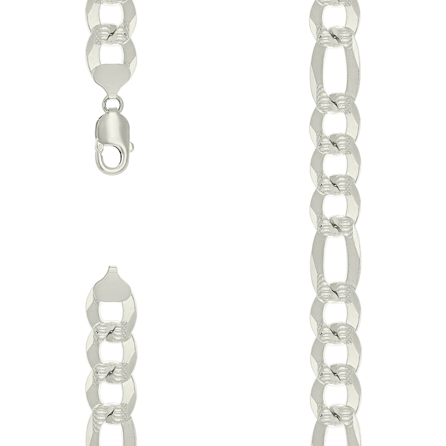 925 Silver Pave Super Flat Figaro Chain 14mm
