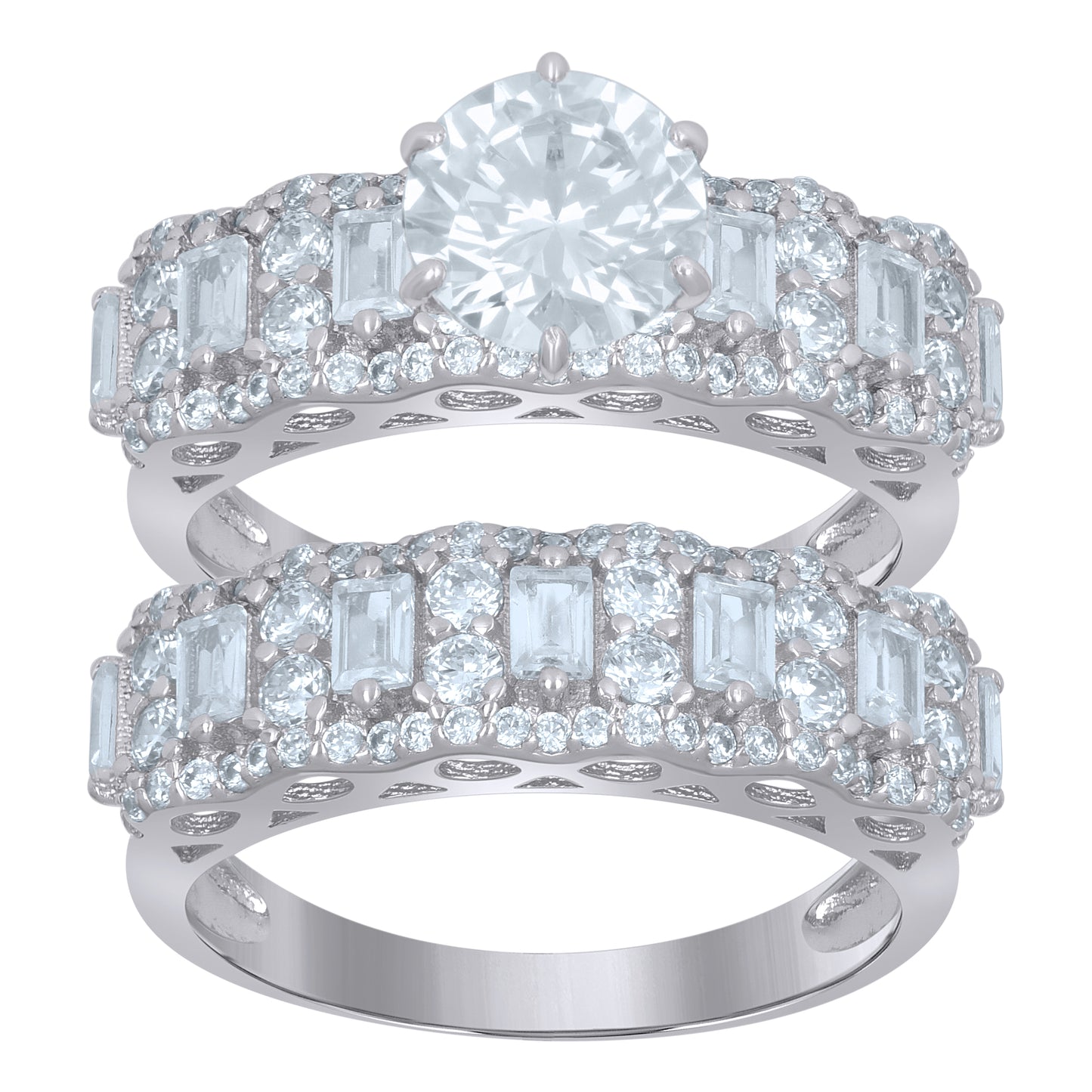 925 Sterling Silver Cz Duo Ring S6
