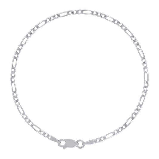 925 Sterling Silver Super Flat Figaro Chain Rhodiu