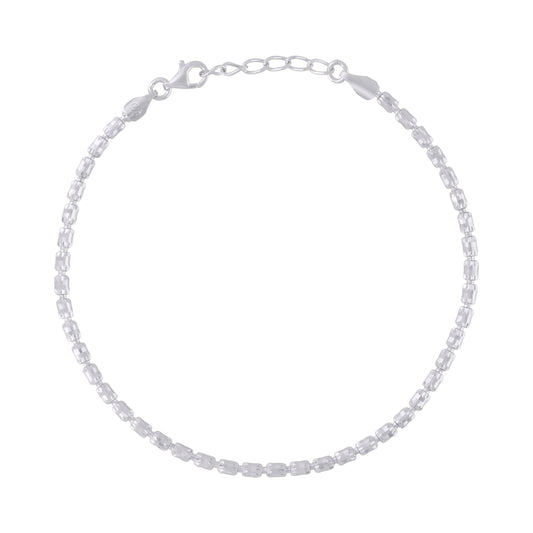 925 Sterling Silver Crystal-Cut Barrel Chain Rhodi