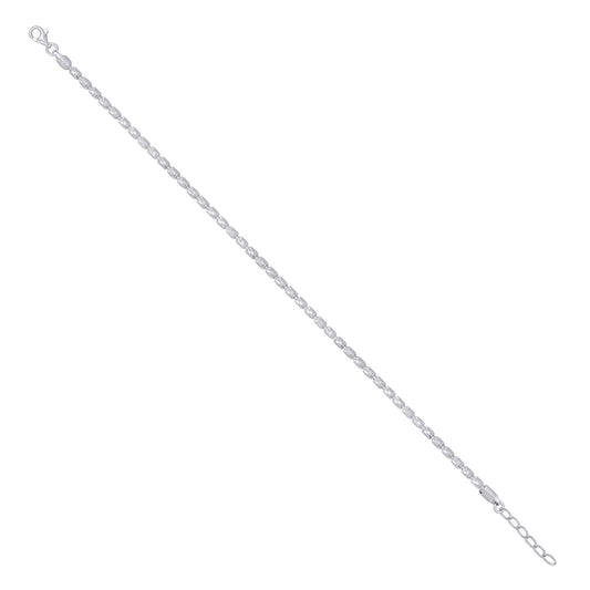 925 Sterling Silver Crystal-Cut Barrel Chain Rhodi