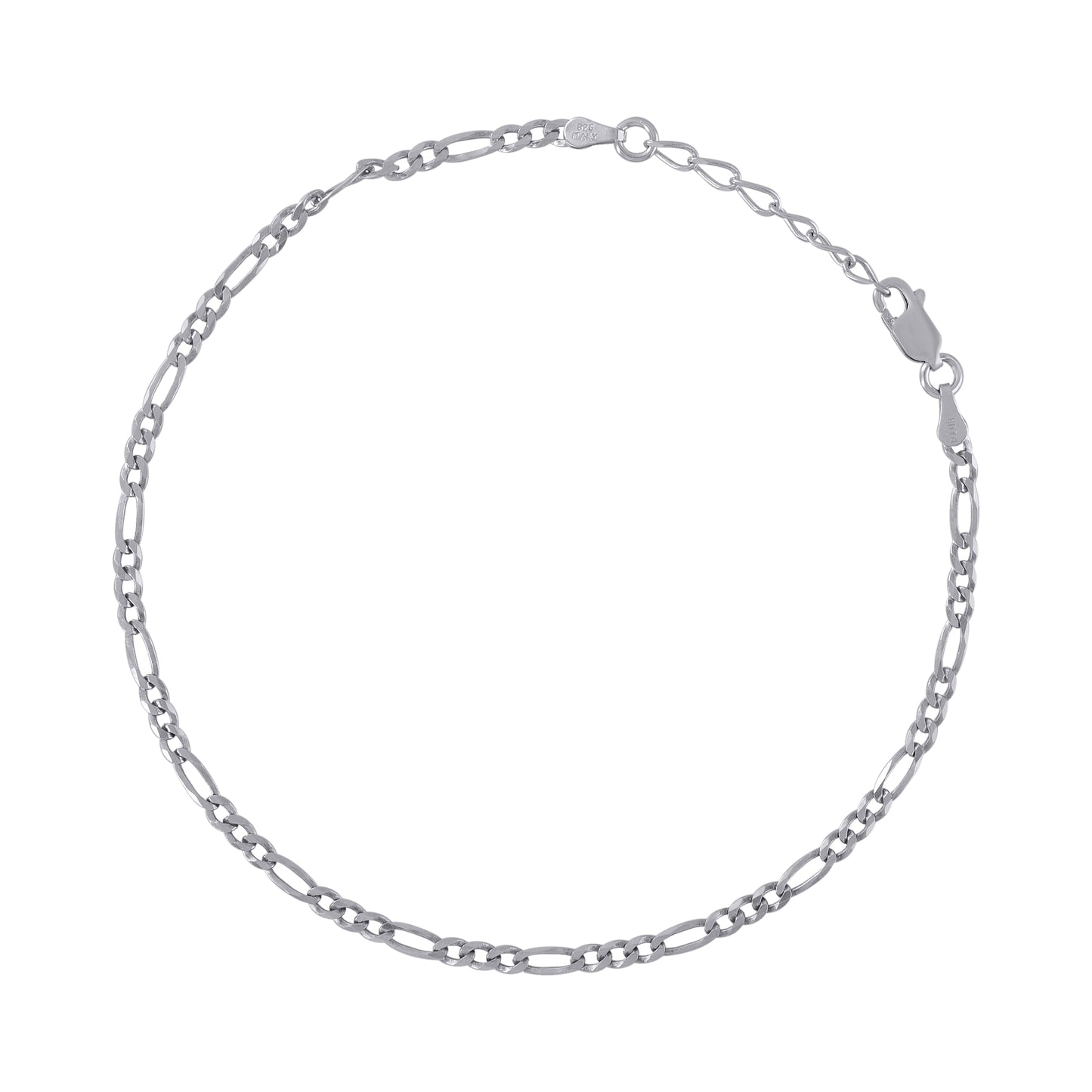 925 Silver Plain Figaro 080 3mm-10" Rhodium Plated
